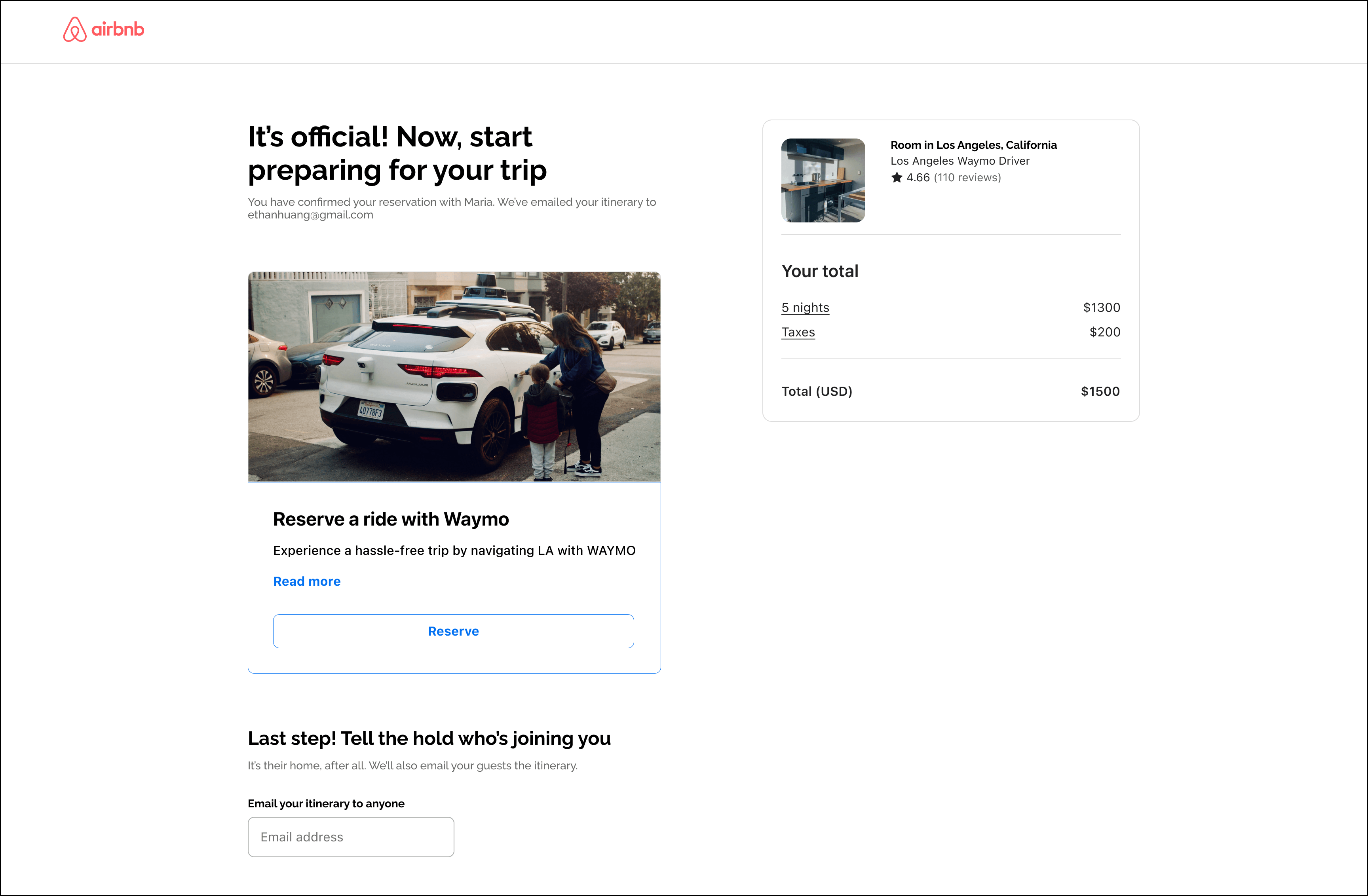 Card on Confirmation Page
